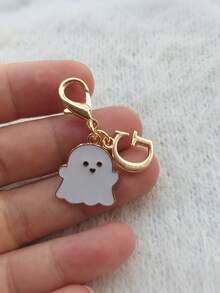 1Pc Mini Zinc Alloy Ghost Keychain, Cute Halloween Enamel Charm, White Ghost & Letter Pendant, Spooky Style, Bag Charm, Gift, Holiday Decor - Multicolor - View 28
