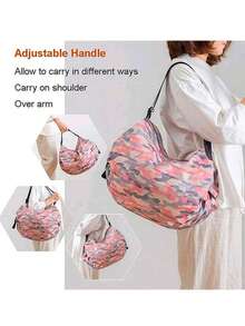 Large Capacity Lightweight Foldable Shopping Bag For Travel Beach Gym Sports Grocery Storage, Waterproof Reusable Adjustable Zipper Tote Bag For Supermarket Shopping Shoulder Handbag Daily Use, Portable Foldable Storage Organizer Bag For Camping - Multicolor - View 2