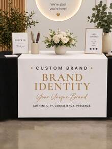 1pc Customized Table Runner, Custom Company Logo Tablecloth, Personalized Exhibition Market And Store Booth Display Banner, Suitable For Weddings, Birthdays, Anniversaries And Various Events, Durable Polyester Fiber Material, Customizable Design - Multicolor - View 4