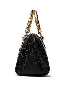 New Women's Handbag With Faux Crocodile Texture PU Material, Comfortable Woven Handle, Fashionable Tag, Versatile Minimalist Design For Daily Commute, Outings, Shopping And Travel - Black - View 6