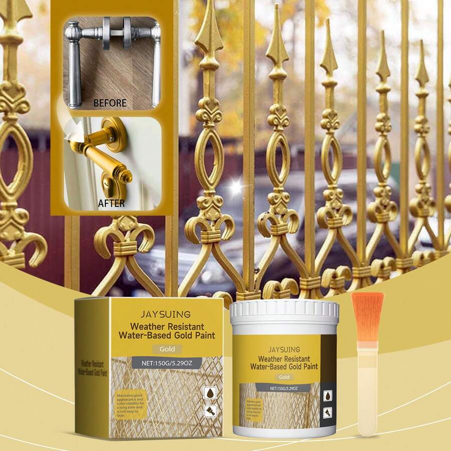 JAYSUING Water-Based Gold Paint, Horse Post Decorative Gold Paint, Outdoor Fence Shiny Gold Leaf Paint