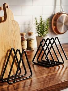 1pc Metal Cutting Board Storage Rack, Triangle Cutting Board Holder, Countertop Organizer, Easy To Install, Kitchen Storage Container, Kitchen Countertop Storage Rack, Kitchen Utensil Storage, Baking Storage - Multicolor - View 3