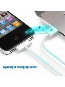 1 cáp sạc đồng bộ USB 30 chân, tương thích với các thiết bị Apple đời cũ, tương thích với iPhone 4/4S 3G/3GS, 1/2/3, iPod Nano/iPod Touch - trắng - Xem 5