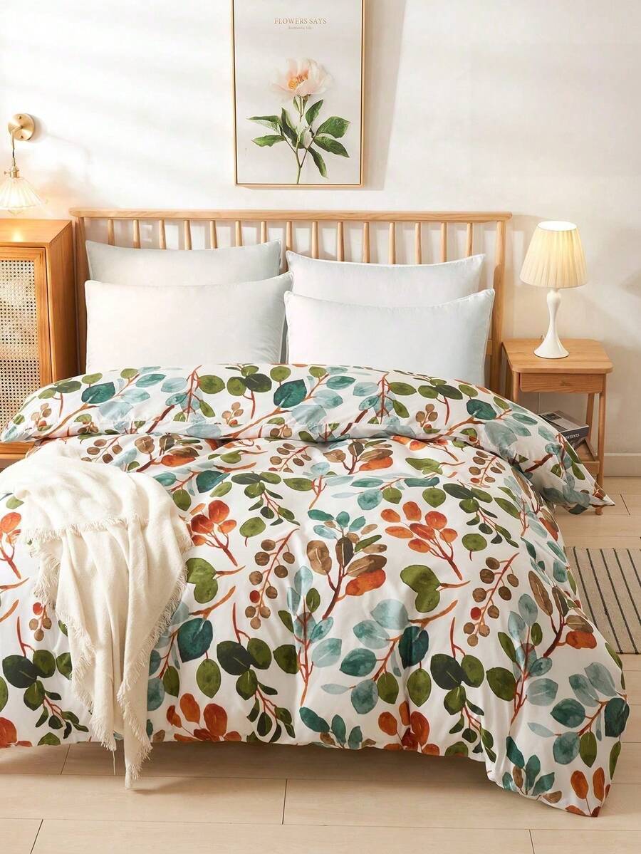 Plant Print Duvet Cover Without Filler - Multicolor - View 1