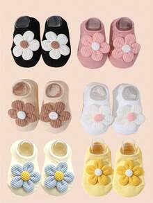 6 pares/1 par de calcetines florales para bebé niña, calcetines suaves antideslizantes para el suelo, adecuados para 0-3 años - Multicolor - Ver 12