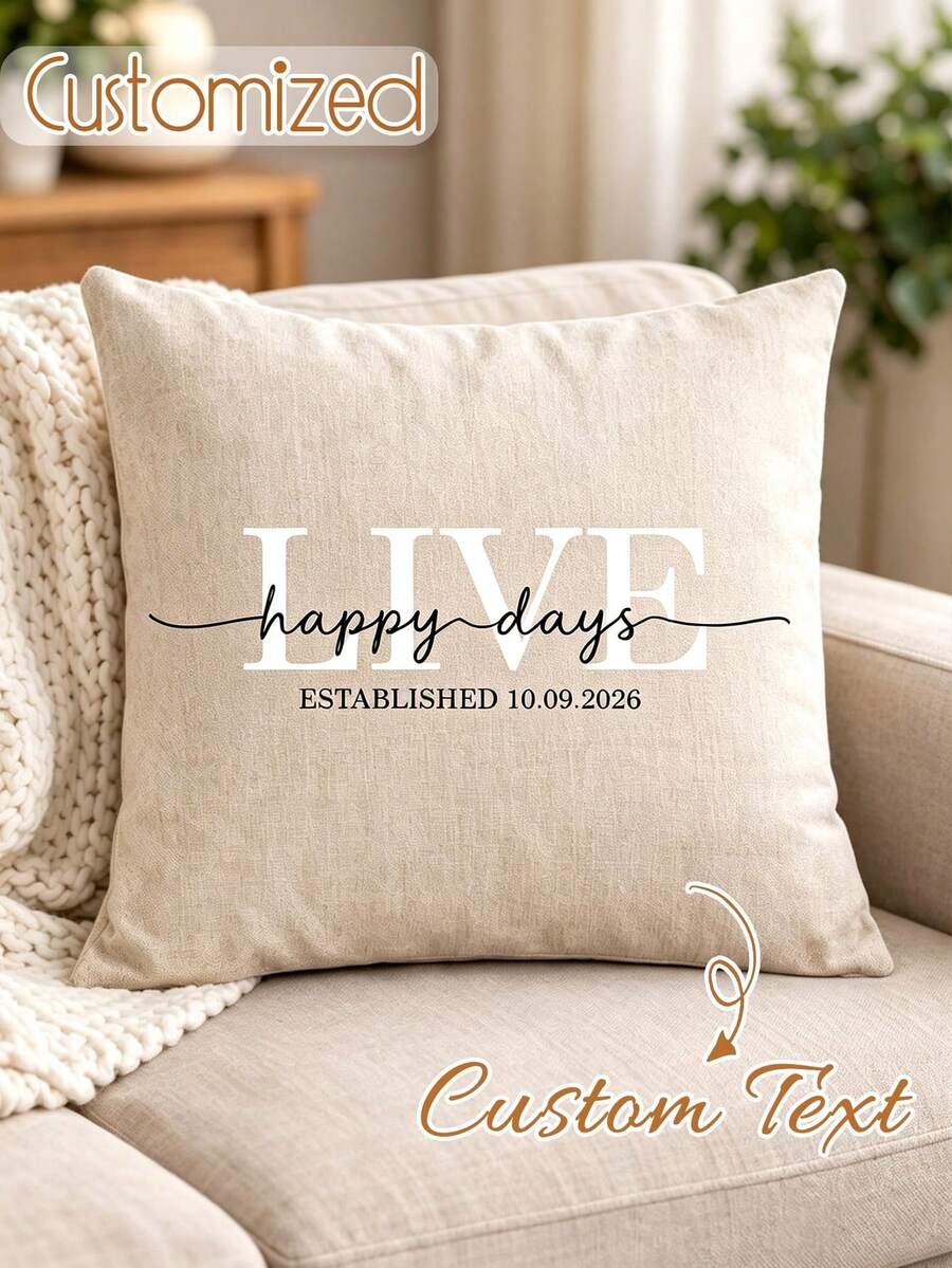 Customizable English Name Printed Pillowcase: Suitable For Living Room And Bedroom. Pillow Insert Not Included. Lightweight And Washable. Suitable For Valentine's Day, Father's Day, Mother's Day, Wedding And Various Holidays. - Multicolor - View 1