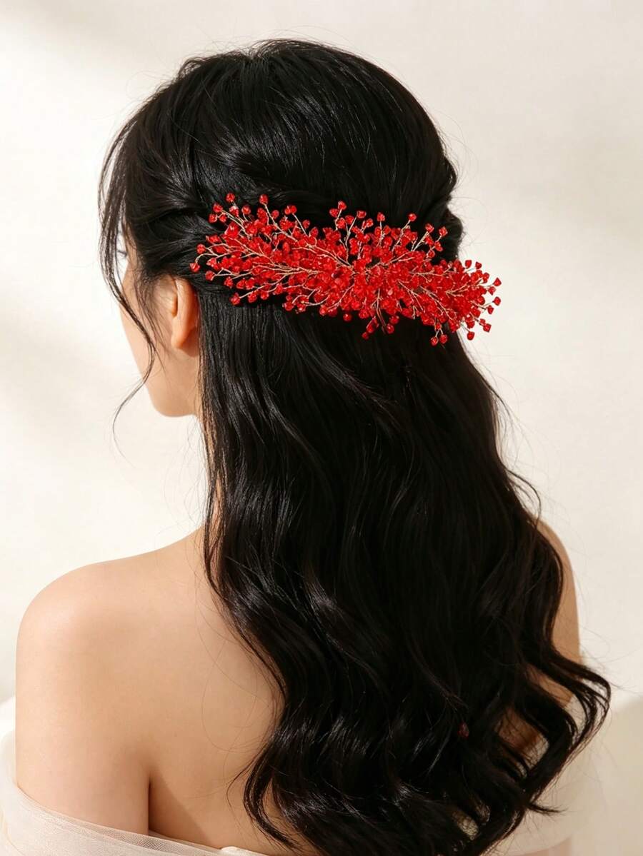5pcs Vintage Elegant Rhinestone & Bead Gold Branch Hair Combs, Wedding Accessories, Bohemian Crystal Leaf Bridal Headpiece - Multicolor - View 1
