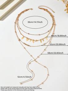 1pc Hip Hop Ins Minimalist Multi-Layer Beaded Chain Geometric Rhombus Sequin Pendant Y-Shaped Necklace Suitable For Women's Daily, Vacation, Party Wear - Gold - View 5