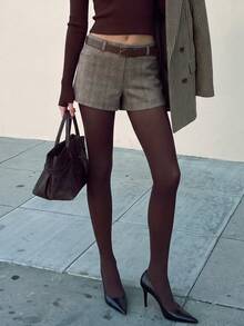 Aflion Women Fall Plaid Shorts, High Waist Straight Checkered Short Pants With Pockets For Daily Office Casual Outfits - Multicolor - View 3