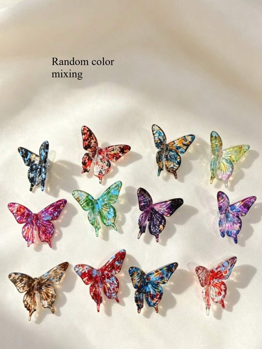 15pcs/Acrylic 3D Butterfly Beads, Random Color Distribution, Suitable For Decorating Pens, Keychains And Various Jewelry Projects, Including Bracelets, Necklaces And Earrings - Multicolor - View 1