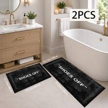 1pc "Please Take Off Shoes" Text & Pattern Printed Rug, Faux Wool Mat - Highly Absorbent, Easy To Clean, Suitable For Home Decor, Farmhouse, Entryway, Indoor, Room, Kitchen, Dining Room, Small Office/Home Office, Sink, Laundry Room, Doormat, Kitchen Mat, Non-Slip Mat - Multicolor - View 13