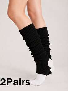 1/2 Pairs Women's Autumn/Winter Knitted Ankle Leg Warmers, Preppy Ballet Boot Cuffs For Dance, Y2K Outfits & Daily Wear - Black - View 9