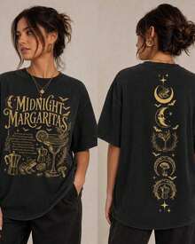 Midnight Margaritas Shirt, Witchy Halloween Tee - Black - View 1