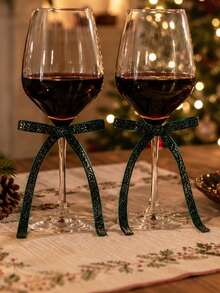1pc/6pcs/10pcs Christmas Wine Glass Bow Decor, Christmas Dinner Table Decoration, Holiday Party Stemware Ornament, Festive Table Setting Detail Decor, Elegant Party Tabletop Atmosphere Enhancement, Fashionable Table Decor - Multicolor 4 - View 10