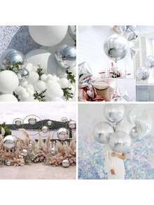 20/10/5/2pcs Silver Inflatable Mirror Reflective 4D Aluminum Foil Balloon Set, Reusable Disco Balloons For Birthday Party Decoration, Holiday, Wedding And Various Events - Multicolor - View 6