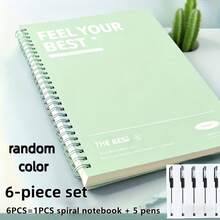 Set 6 buah, termasuk 1 buku catatan spiral warna acak dan 5 pulpen, buku catatan spiral sampul keras A5 yang mudah digunakan, garis bergaris yang bisa disobek, perlengkapan kantor dan belajar, buku catatan lucu, hadiah Natal - Mengatur - View 9