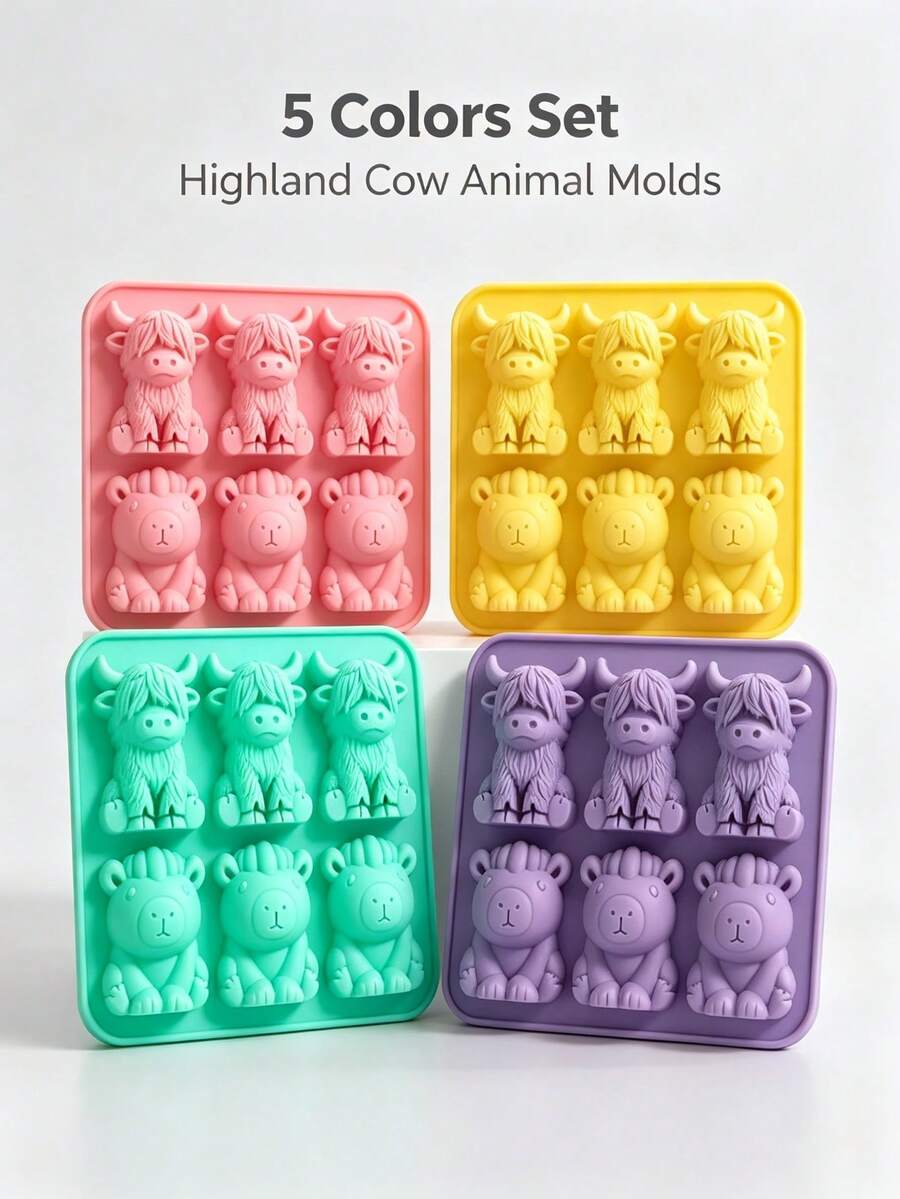 New Cute 3D Highland Cow&Capybara Ice Cube Mold, Multi-Functional Home Chocolate Mold. Refrigerator Ice Tray, Suitable For Home, Bar, Club, Whiskey, Party And Gift - Mini Highland Cow Ice Cube Mold, Kitchen Accessory, Home Supplies, Baking - Multicolor - View 1