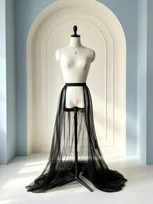 1 pc Rok Luar Tulle Lepas Pasang 150 cm 2/4 Lapis Gaya Gothic Fairycore dengan Bagian Depan Terbuka dan Ekor Panjang untuk Halloween, Cosplay, Pesta, Festival, dan Pemotretan - MultiWarna - View 18