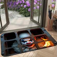 GEL HUT MUN Lpc Clown Face Behind Metal Grate With A Burning FireDoor Mat, Non-Slip And Washable Rug Suitable ForEntrance, Front Door, Hallway, Kitchen, Bathroom, AndLaundry. This Super Absorbent Polyester Floor Mat Is ASoft Halloween Decoration For Your Ho - B - View 5