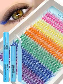 Hộp 240 miếng lông mi giả chùm màu sắc, kiểu hoạt hình mỏng độ cong D, giả lông chồn, tái sử dụng được, dạng chùm đơn di động, phù hợp cho cosplay, lễ hội, tiệc tùng, Giáng Sinh, Halloween và trang điểm hàng ngày - Nhiều màu - Xem 11