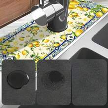 1pc Sink Faucet Absorbent Mat, Lemon Pattern Drainage Pad, Suitable For Kitchen, Bathroom Sink, Countertop, Drainage Mat, Diatomaceous Earth Material, Cuttable, Quick Dry Mat - Multicolor - View 9
