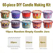 HIZTGHC 60pcs DIY Candle Making Kit, 10pcs 2.2oz Random Mandala Pattern Empty Candle Jars, Includes 22pcs Candle Wicks, 22pcs Wick Stickers, 6pcs Wooden Wick Holders, Handmade Aromatherapy Candle Making Materials, DIY Handmade Gift - 60 Pcs/set - View 3