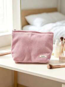 1pc/4pcs Solid Color Corduroy Makeup Bag, Soft Zipper Cosmetic Storage Pouch, Multi-Functional Portable Organizer, Lightweight Travel Toiletry Bag, Minimalist Lipstick Brush Skincare Storage, Women's Daily Home Storage Accessory - Multicolor - View 13