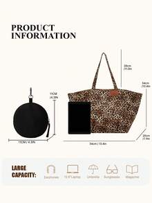 Myco Back To School, Large Capacity Leopard Print Tote Bag, Casual American Street Style Leopard Print Handbag, Comes With Coin Purse, Versatile Daily Travel Shoulder Bag - Multicolor - View 6