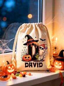 Túi dây rút chữ Halloween cá nhân hóa, túi lưu trữ vải canvas tùy chỉnh, quà tặng ngày lễ, túi đựng kẹo và quà tặng tiệc Halloween - Nhiều màu - Xem 6