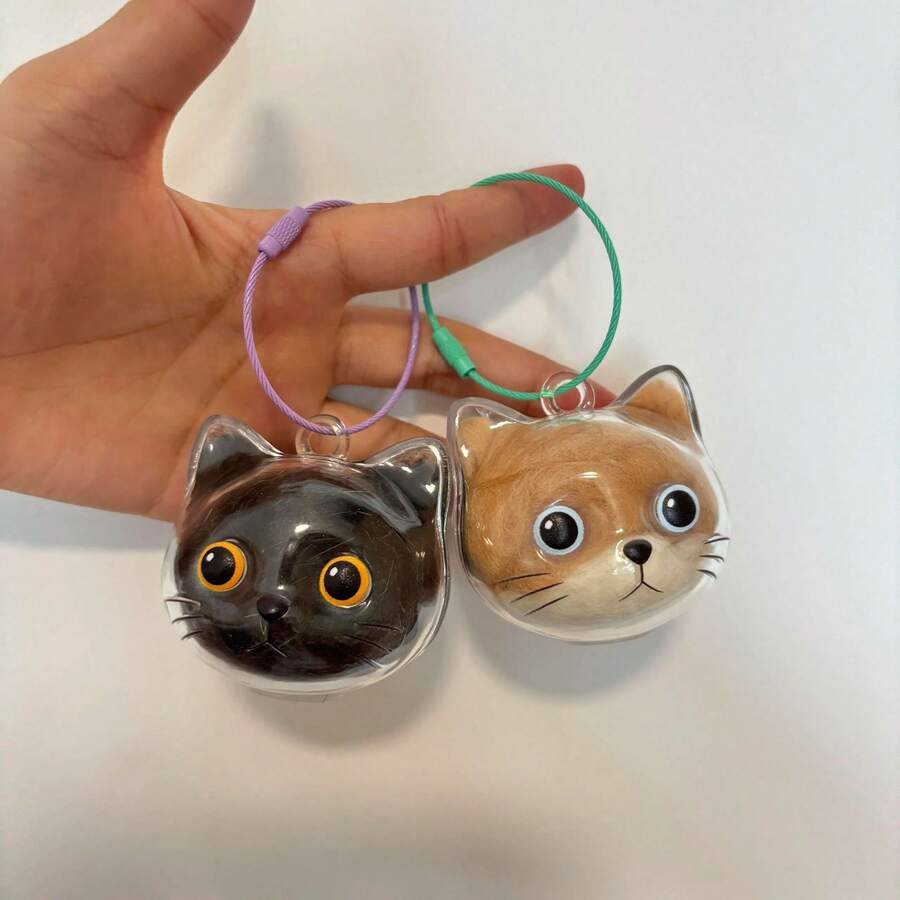 Pet Hair Collector Cat Fur Storage Cute Pendant Keychain Bag Decoration Capsule Collectible Souvenir Creative Cartoon - Cute Cat Head Pendant [Yellow Eyeball Version] With Accessories - View 1