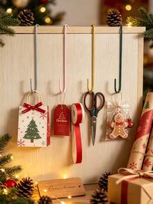 2pcs/Set Christmas Wreath Hanging Hooks, Adjustable Metal Retractable Door Hangers, Indoor Outdoor Festive Holiday Decor, Valentine's Day Decorations - Multicolor - View 6