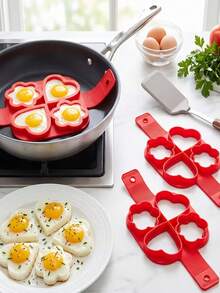 2 buah Alat Perebus Telur Silikon Berbentuk Hati dengan 4 Lubang - Warna Merah - Alat Masak Anti Lengket - Cocok untuk Pancake, Sandwich, dan Sarapan - View 9