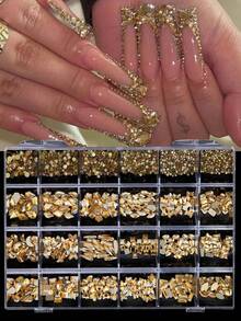 Champagne Rhinestone Nail Art Decoration Set, Flat-Back Irregular Rhinestone Nail Charms - Champagne - View 4