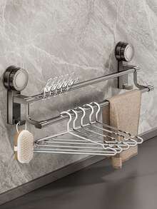 Bathroom Suction Cup Towel Rack, No-Drill Adhesive Installation, Double Bar Towel Rack, No-Drill Wall-Mounted Bathroom Towel Rack, No-Drill Wall-Mounted Towel Hooks, Suitable For Bathroom And Kitchen, Double Bar Towel Rack With Hooks, Modern Design Style - Multicolor - View 11