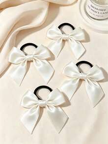 6pcs Girls Fashion Bow Ribbon Hair Ties Hair Ropes Vintage Elegant Style Hair Bands Suitable For Daily Wear, Outings, Travel, High Ponytail, Autumn Outfit, Hair Accessories, Women Hair Ornaments - Black, White, Pink - View 8