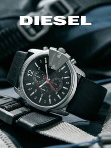 Diesel Men Chronograph Quartz Watch DZ4182, Large Polished‑Silver Housing Black Dial Red Hands & Date, Practical Stylish Timepiece For Gentlemen Gift - Silver - View 2