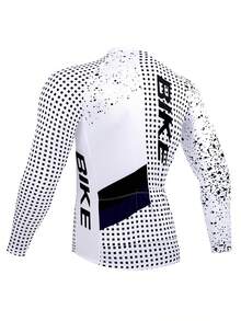 New Long Sleeve 1pc Spring/Autumn Men's Cycling Jersey, Printed Quick-Dry Breathable Mesh Mountain/Road Bike Cycling Top - Universal Version, Suitable For Cycling, Off-Road, Motorcycle Touring, Hiking, Training, Casual Wear - Black and White - View 2