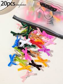 20pcs Girls Multi-Color Velvet Fabric Bow Ribbon Hair Clips, Versatile Bangs Back Side Hair Clips, Hair Accessories For Daily Use - Multicolor - View 7