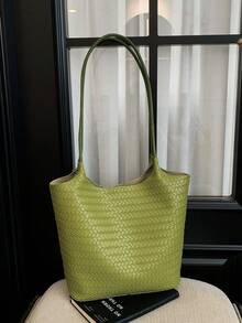 Large Capacity Women's Fashion Versatile Casual Minimalist Commuter Shoulder Tote Bag - Green - View 7
