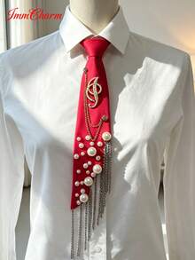 ImmCharm Men's & Women's Fashion Personalized Neckties, 26 Alphabet Letter Ties With Gemstone Accents, Fashion Chain Tassel Bow Ties, Accessories For Casual, Outdoor, School Uniform, JK Workwear, Cosplay, Christmas, Halloween, Gift Choice - Red - View 30