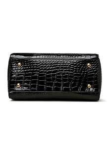 New Women's Handbag With Faux Crocodile Texture PU Material, Comfortable Woven Handle, Fashionable Tag, Versatile Minimalist Design For Daily Commute, Outings, Shopping And Travel - Black - View 8