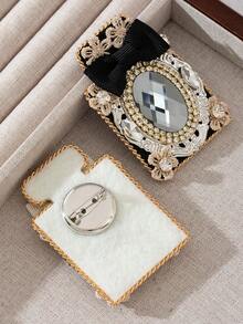1pc Square Fabric Rhinestone Bow Brooch, Vintage Baroque Style, Suitable For Suit, Coat, Shirt Decoration, Can Be Used As Holiday Gift Accessory - classic - View 4