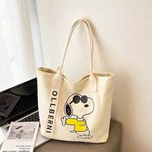 Snoopy Cartoon Canvas Tote Bag, Large Capacity Handbag, New Commuter Shoulder Bag, Versatile Storage Bag For Travel, Vacation, Daily Use, Shopping, Phone And Cosmetics Organizer, Birthday Gift For Friends, Back To School Friendship Gift, Holiday Gift - View 9