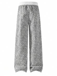 Celana Kasual Model Lurus Longgar Bergaya Klasik Amerika dengan Desain Tekstur Jacquard Vintage. - Putih - View 4