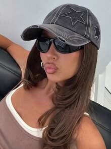 1pc Washed Baseball Cap, Distressed Star Patch Vintage Dad Hat, Y2K Street Style Distressed Pointed Cap, Women's Daily Outdoor Style - Star Patch Baseball Cap - View 11
