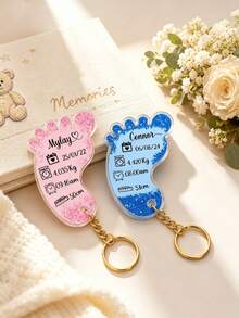 1pc Personalized Footprint Data Acrylic Keychain, Customized Name, Date, Weight, Time And Height Commemorative Key Ring, Precious Gift For Parents And Family - Multicolor - View 8