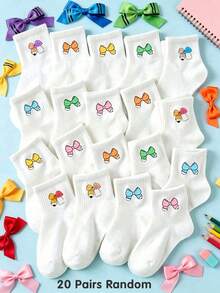 5/10/20 Pairs Random Colorful Bow Ankle Socks For Tween Girls Back To School Crew Socks Teens Toddler Kids Fall White Socks Daily Wear Halloween - Multicolor - View 14