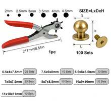 95-140sets Round Head Ball Post Studs Brass Buttons Screwback Nail Rivets Leather Bag Craft Hardware DIY Accessories Buckles With Hole Punch Tool - A - View 11