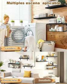 Repisas Flotantes Modernas Estantes Madera Dormitorio Baño - Negro - Ver 7