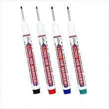 16pcs/4pcs Long Tip Markers - Waterproof, Suitable For Woodworking, Tools & Home Improvement > Measurement Analysis Instruments > Measuring Tools, Construction, DIY Crafts - Medium Tip, Suitable For Wood, Plastic, Glass, Metal, Synthetic Leather, Construction Tools And Various Surfaces, Fashionable Pen Design - A - View 5
